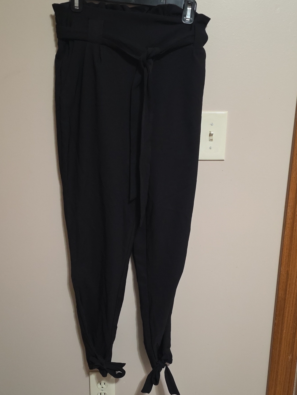 Grace Karin Black Paperbag Tie-Waist Jogger Pants